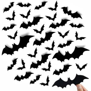 bobobag 144 pcs 3d bats halloween decorations, 4 sizes scary black bat sticker indoor outdoor for halloween themed horror decorations