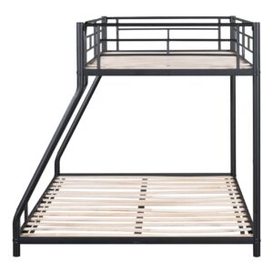 UOCFYK Twin Over Full Size Bunk Bed with Wood Slats & Ladder for Dorm, Bedroom, Apartment, Sturdy Bedframe w/Guardrail, Easy to Assemble, No Box Spring Needed, Black