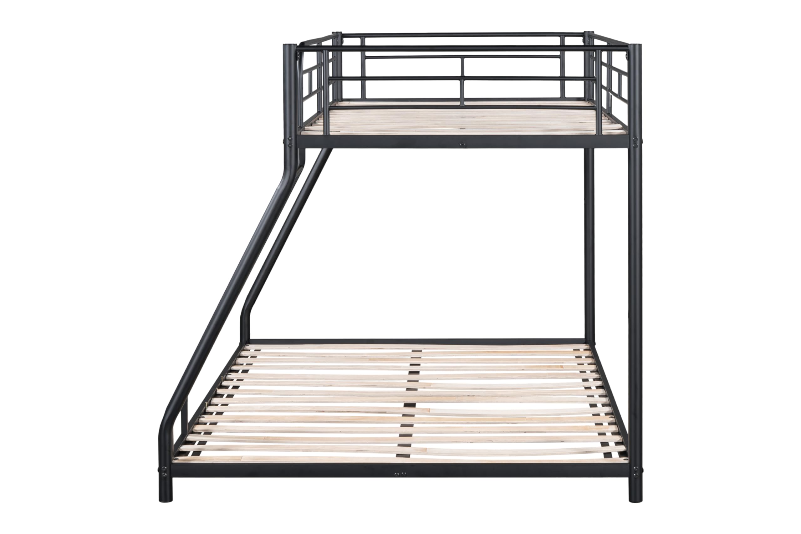 UOCFYK Twin Over Full Size Bunk Bed with Wood Slats & Ladder for Dorm, Bedroom, Apartment, Sturdy Bedframe w/Guardrail, Easy to Assemble, No Box Spring Needed, Black