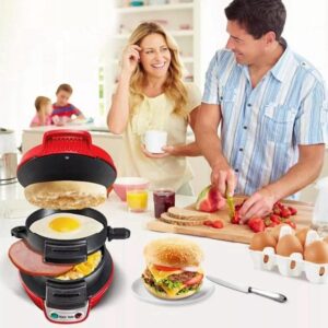 Generic Raf Burger Maker,600w Raf Breakfast Sandwich Maker with Egg Cooker Ring, Burger Maker Machine Electric,BurgerBeasts Multicook Press, Raf Waffle Maker (Red), standard