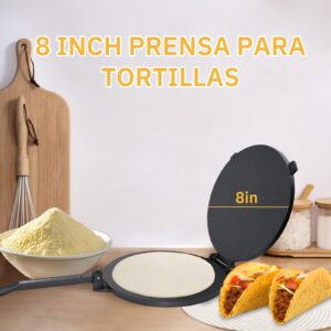 Prensa Para Tortillas De Harina 8 Inch Tortilleras Mexicanas Para Hacer Corn Tortilla, Flour Roti, Chapati, Taco and Quesadilla Press Maker Aluminum Alloy Maquina | with Tortilla Warmer Pouch