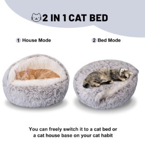 GOSALISU Cat Beds for Indoor Cats, Round Hooded Calming Bed for Small Dogs, Cozy Warming Plush Cat Bed Cave, Anti-Slip Machine Washable Puppy Pet Beds 20inch