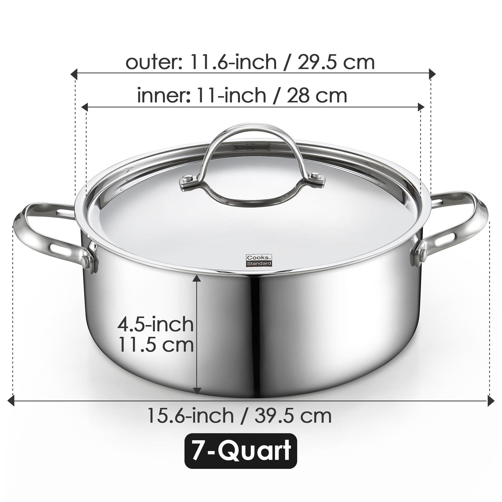 Cooks Standard Multi-Ply Clad Stainless Steel Stock Pot, 7-Quart Pasta Cooking Canning Dutch Oven Pot with Lid, Deep Stockpot Induction Cookware