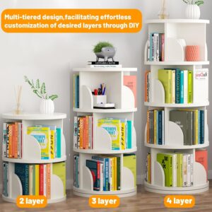 Cuguords 4 Tier Rotating Bookshelf Tower, 360 Degree Revolvin Bookcase,Spinning Bookshelf for Kids&Adults, Floor Standing Bookcase Storage Rack, Wood Narrow Bookshelf for Bedroom, Living Room, White