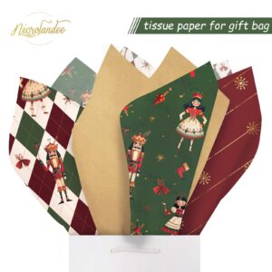 Nicrolandee Christmas Wrapping Tissue Paper, 24 Sheets Vintage Christmas Green Red Tissue Paper, Foil Gold Snowflake Gift Wrap Present Paper for Xmas New Year Holiday Birthdays Wedding, 20 X15 Inches