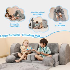 AIKSIWAI Nugget Couch Kids with Large Crawling Mat, Modular Play Couch Convertible Tunnel for Boys and Girls or Pet, Kid Sofa for Inspiring Child Versatile and Imaginative,Gift for Kids