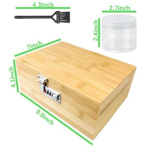 SEHLIX Large Bamboo Box with Combination Lock with Rolling Tray, 3 Stash Jars,Decorative Box for Home Gifts Locking Storage Bamboo Box Storage Glass Accessories (Bamboo)