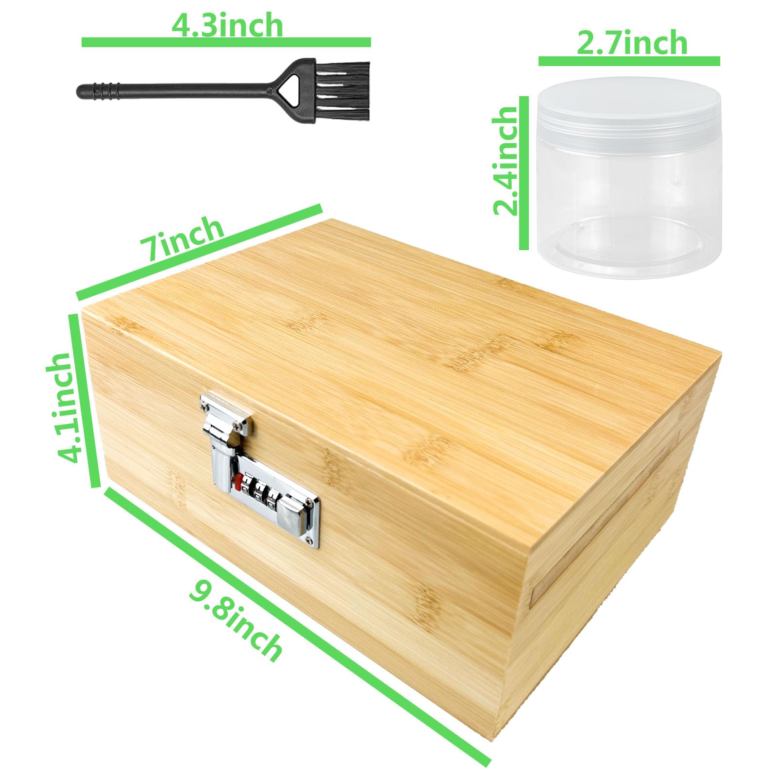 SEHLIX Large Bamboo Box with Combination Lock with Rolling Tray, 3 Stash Jars,Decorative Box for Home Gifts Locking Storage Bamboo Box Storage Glass Accessories (Bamboo)