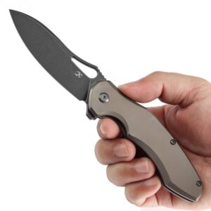 KANSEPT Echis Pocket Folding Knives for Men Women Camping Hiking Folding Knife 3.45'' Black Stonewashed CPM S35VN Blade Pocket Knife with Bronze Anodized Titanium Handle Everyday Carry K1071A2