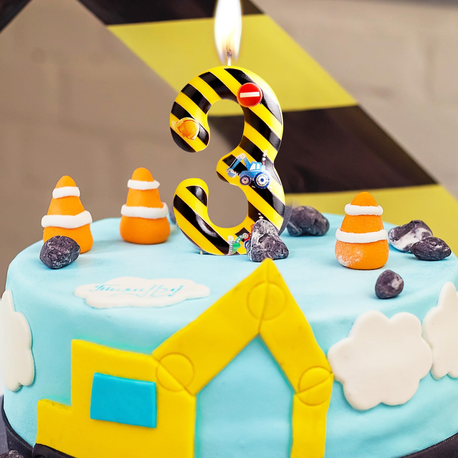 Construction Birthday Candles Number 3 Yellow Black Striped Construction Theme 3rd Birthday Party for Girl Boy Birthday Cake Topper Graduation Celebration Anniversary Decorations