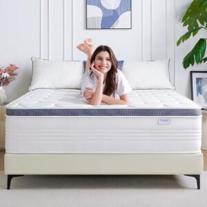 Dourxi King Mattress, 12 inch Hybrid King Size Mattress Gel Memory Foam for Pressure Relief with Waterproof Mattress Protector Included, Medium