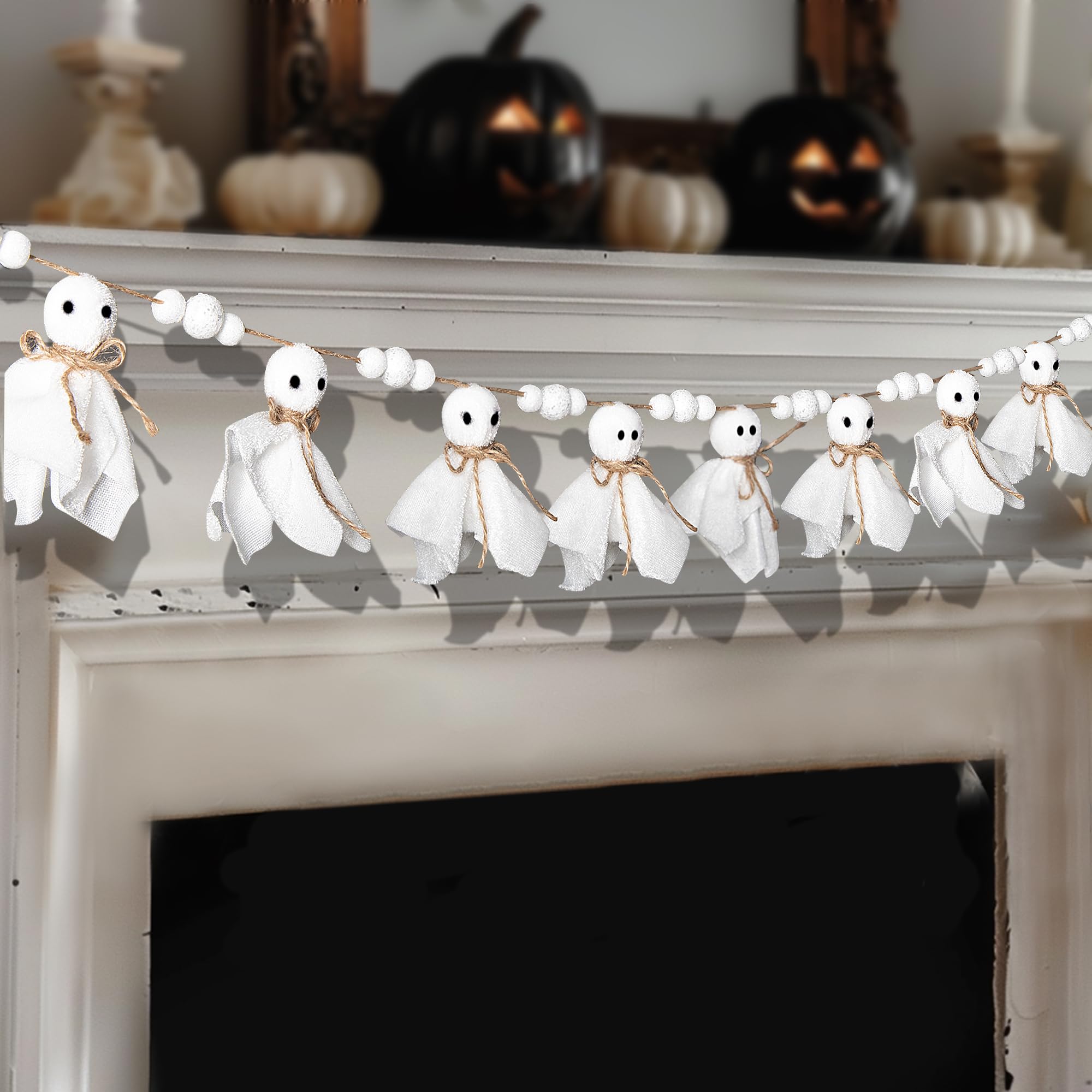 LFUTARI 9 FT Halloween Ghost Garland, Fabric Cute Ghosts Banner, Hanging Ghost Garland for Halloween Party Decor Wall Doorways Outdoor Decorations