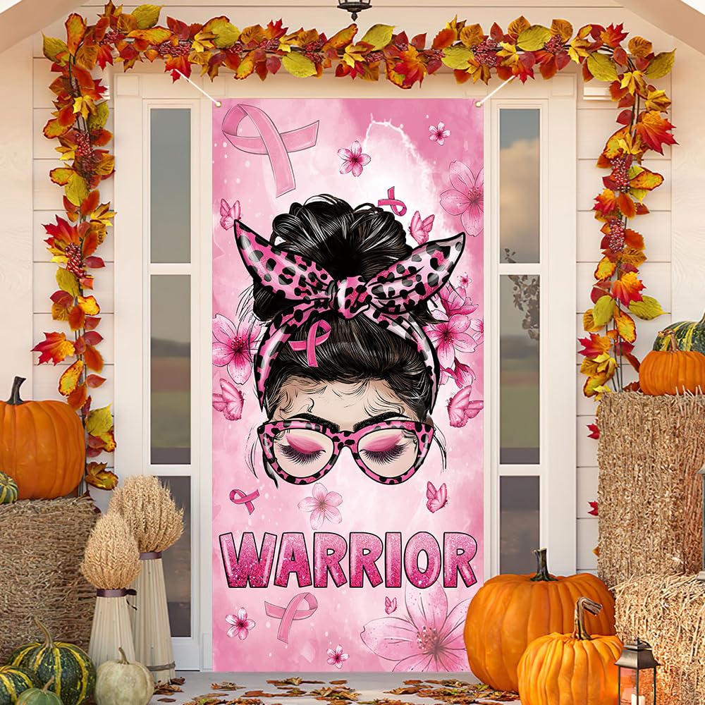 Breast Cancer Awareness Door Cover Breast Cancer Awareness Porch Sign Banner Pink Ribbon Breast Cancer Awareness Decorations and Supplies for Home