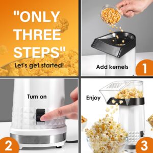 Vminno Quick & Easy Hot Air Popcorn Popper Maker with Measuring Cup + Melts Butter, 4.5 Quarts, Etl Certified, No Oil Electric Popcorn Machine with On/Off Switch for Family Movie Nights (White)