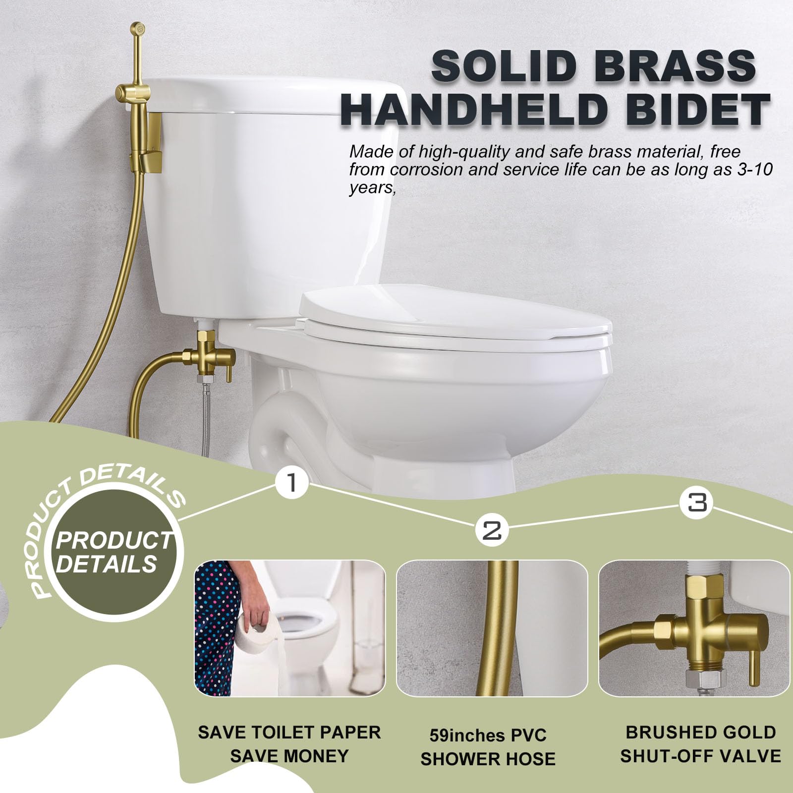 Brushed Gold Handheld Bidet Sprayer with Bidet Mixing Vlave, Sontiy Bidet for Toilet Fresh Water Sprayer, Warm and Cold Water for Personal Hygiene