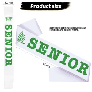 SKJIAYEE 18 Pack Class of 2025 Senior Sashes, White Satin Finally Graduated Sash with Green Printing Letters Cheerleader Senior Sash for Class of 2025 Graduation Party Celebrations Supplies