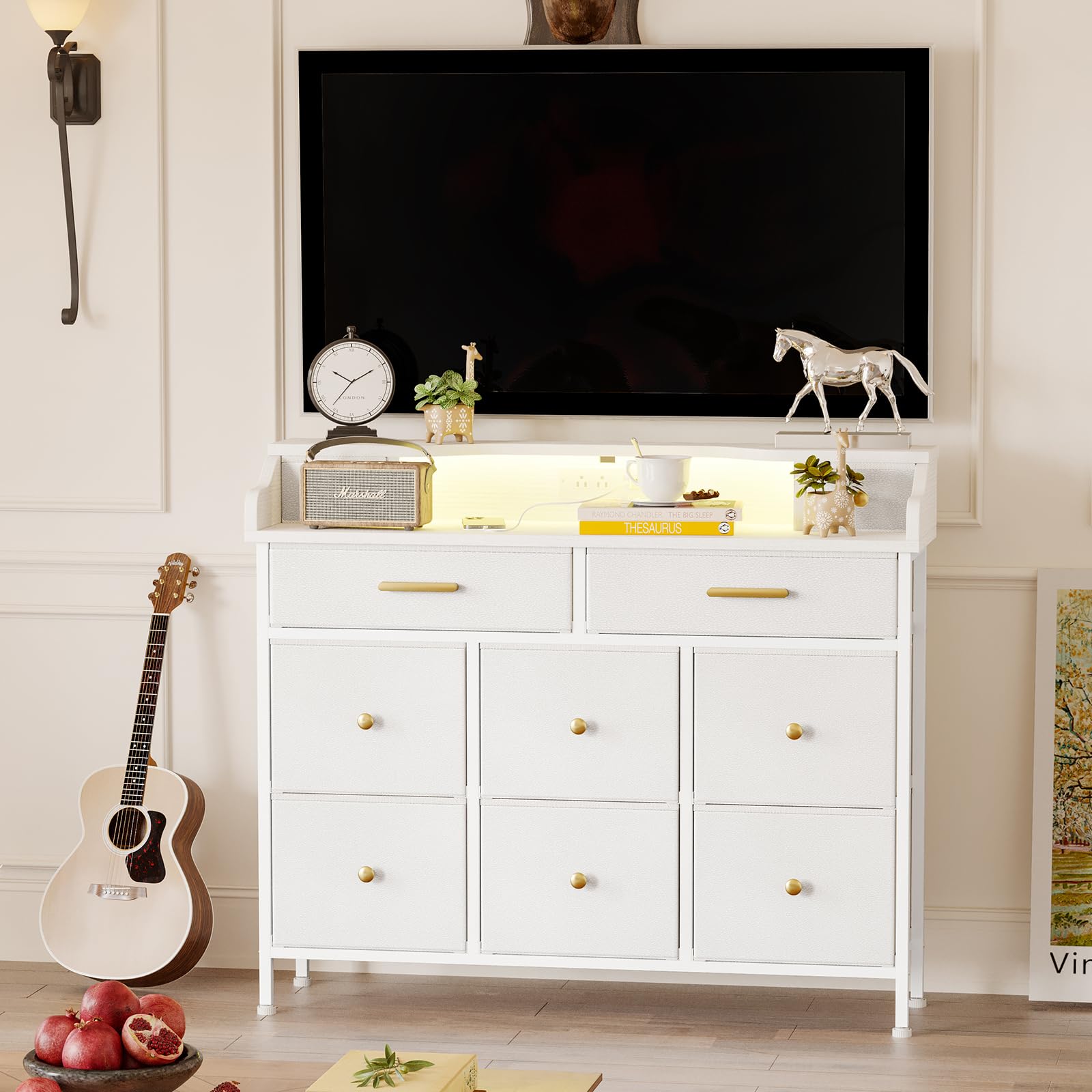 Fixwal White Dresser for Bedroom with 10 Drawers, Fabric Chest of Drawers for Kids, Girls, Nursery, Living Room, Closet, Entryway, Hallway