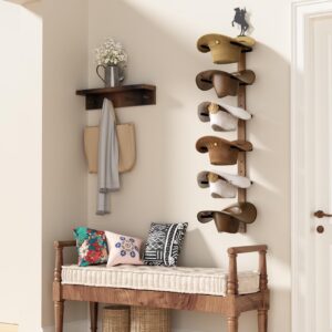 TIPSYTREE Cowboy Hat Rack,6 Pieces Cowboy Hat Holder with Wooden Board for wall, Metal, Wall Storage Hat Organizer for Hat Collection Western Room Décor