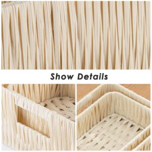 Storage Baskets Wicker Baskets-Toilet Paper Storage Baskets-Multi-Purpose Storage Bins-Bathroom Wicker Storage Baskets, Toilet Tank Top Storage Baskets (Set of 3, White) 13 ¼"L x 9 ½"W x 4.5 ¾"H