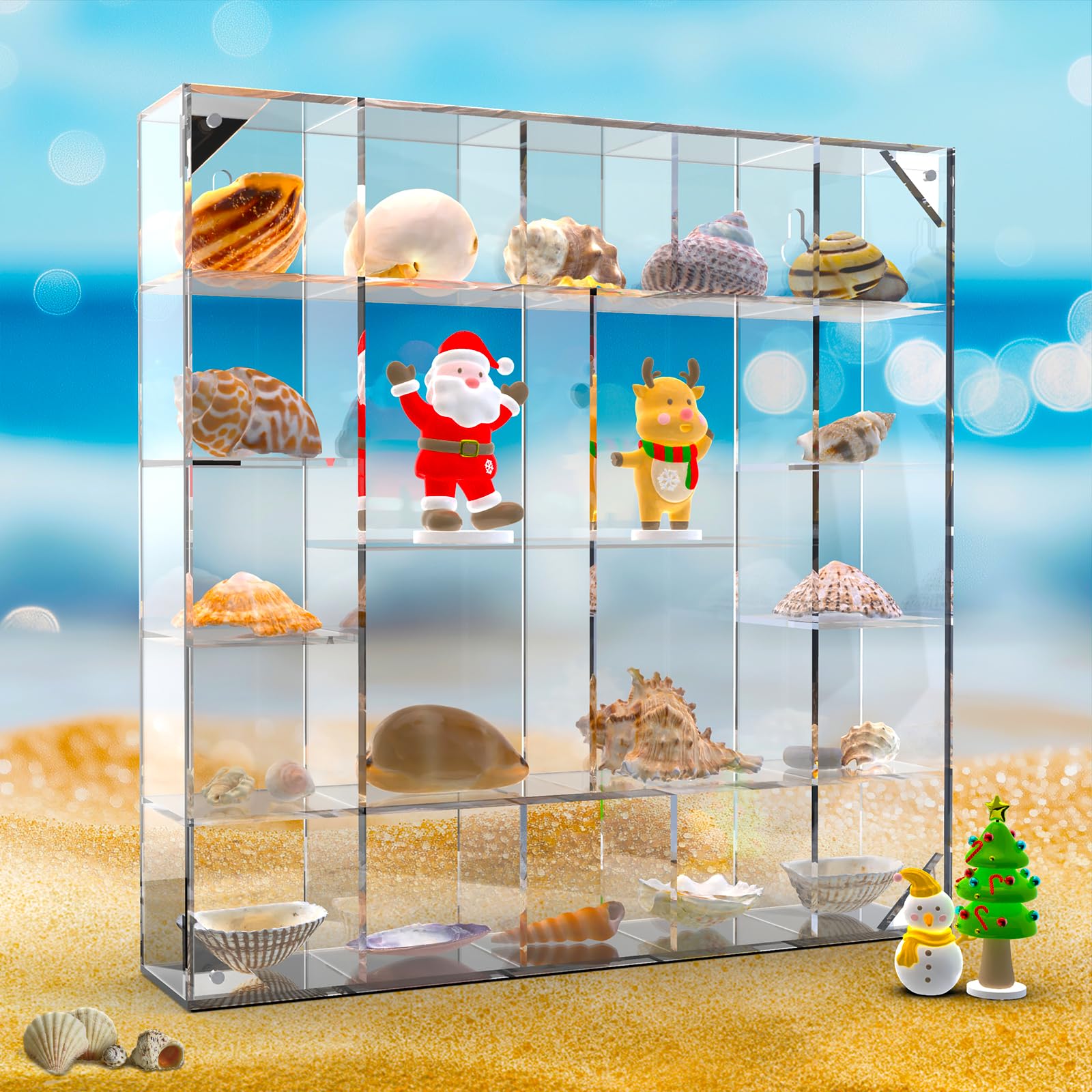 Seashell Display Box Large (20 Grids), Acrylic Magnetic Display Box, Clear Shell Case for Collectibles, Rock Collection Box, Figure Display Case, Wall and Desktop, Gifts for Friends and Family