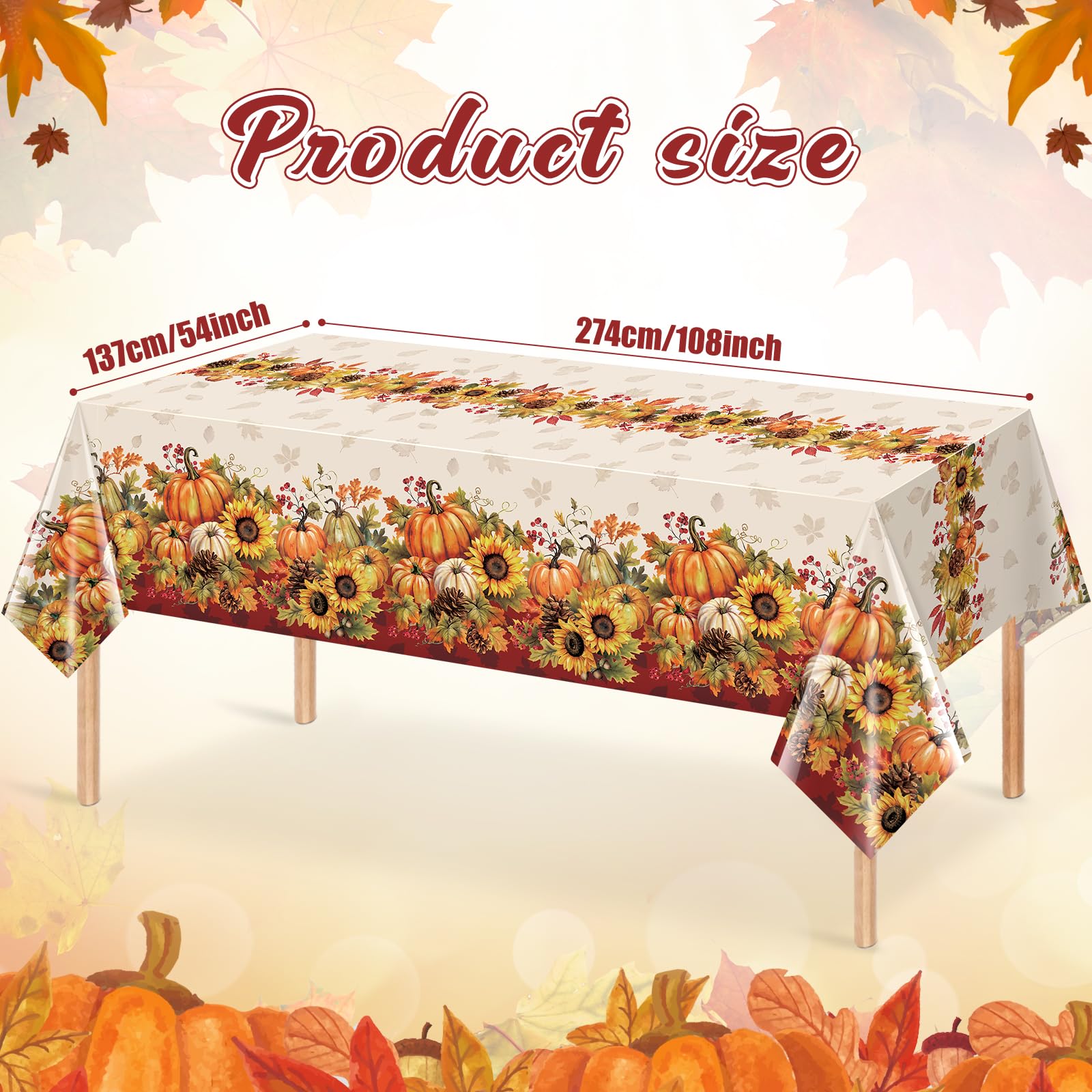 YIDAKO 3 Pack 108x54 inch Fall Tablecloths, Sunflower Pumpkin Tablecloth,Plastic Disposable Rectangle Table Cover for Autumn Harvest Thanksgiving Halloween Party Decorations