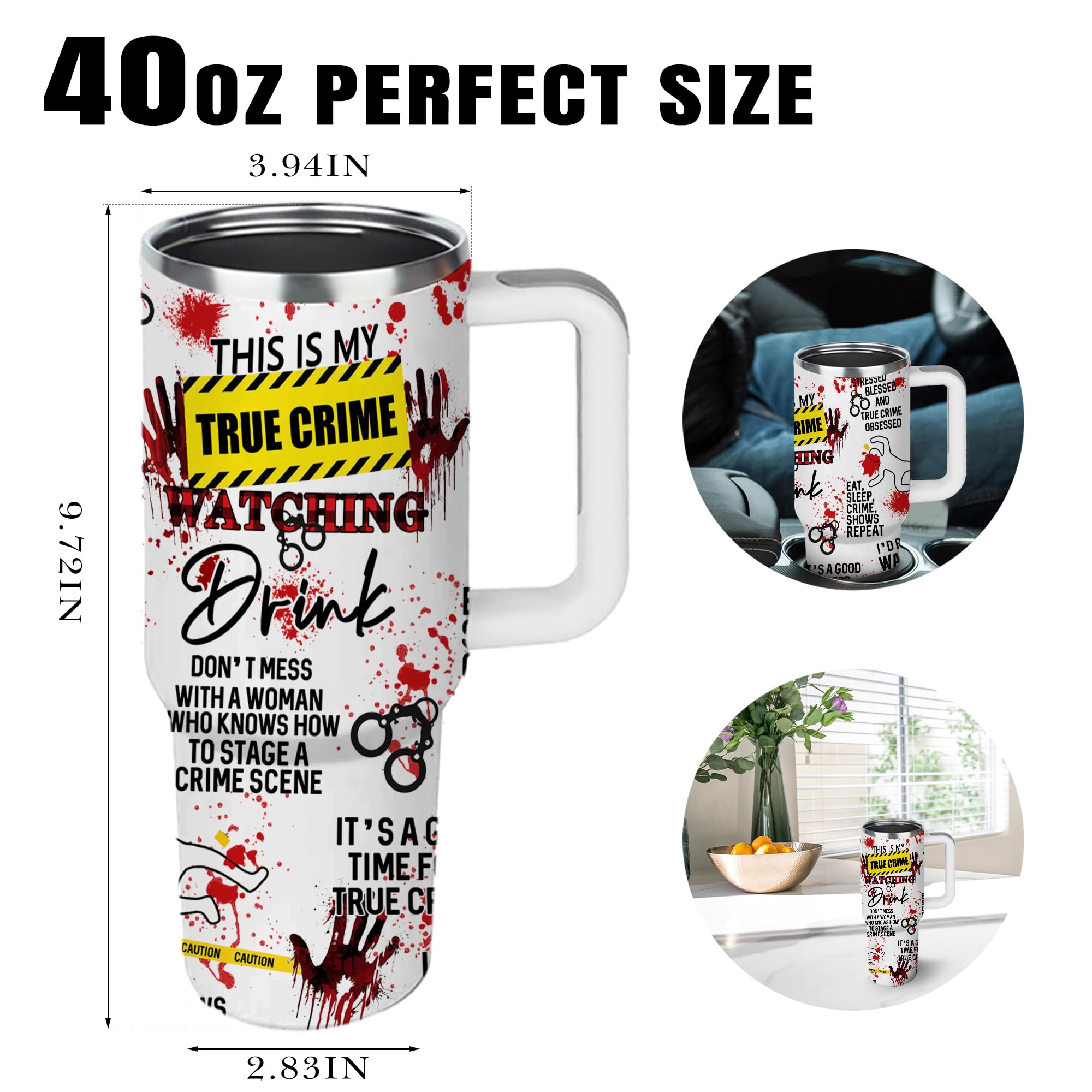 True Crime Gifts - This is My True Crime Watching Drink Tumbler 40 Oz, Crime Junkie Merch Gifts for True Crime Lovers Mug, Crime Scene/Detective Fans Gifts, Crime Show Lover Gifts Halloween Horror Cup