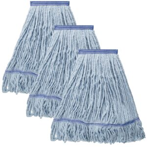 kefanta 3 pack heavy duty commercial mop head replacement,looped end string cotton mop heads,industrial wet mop refill for floor cleaning(blue)