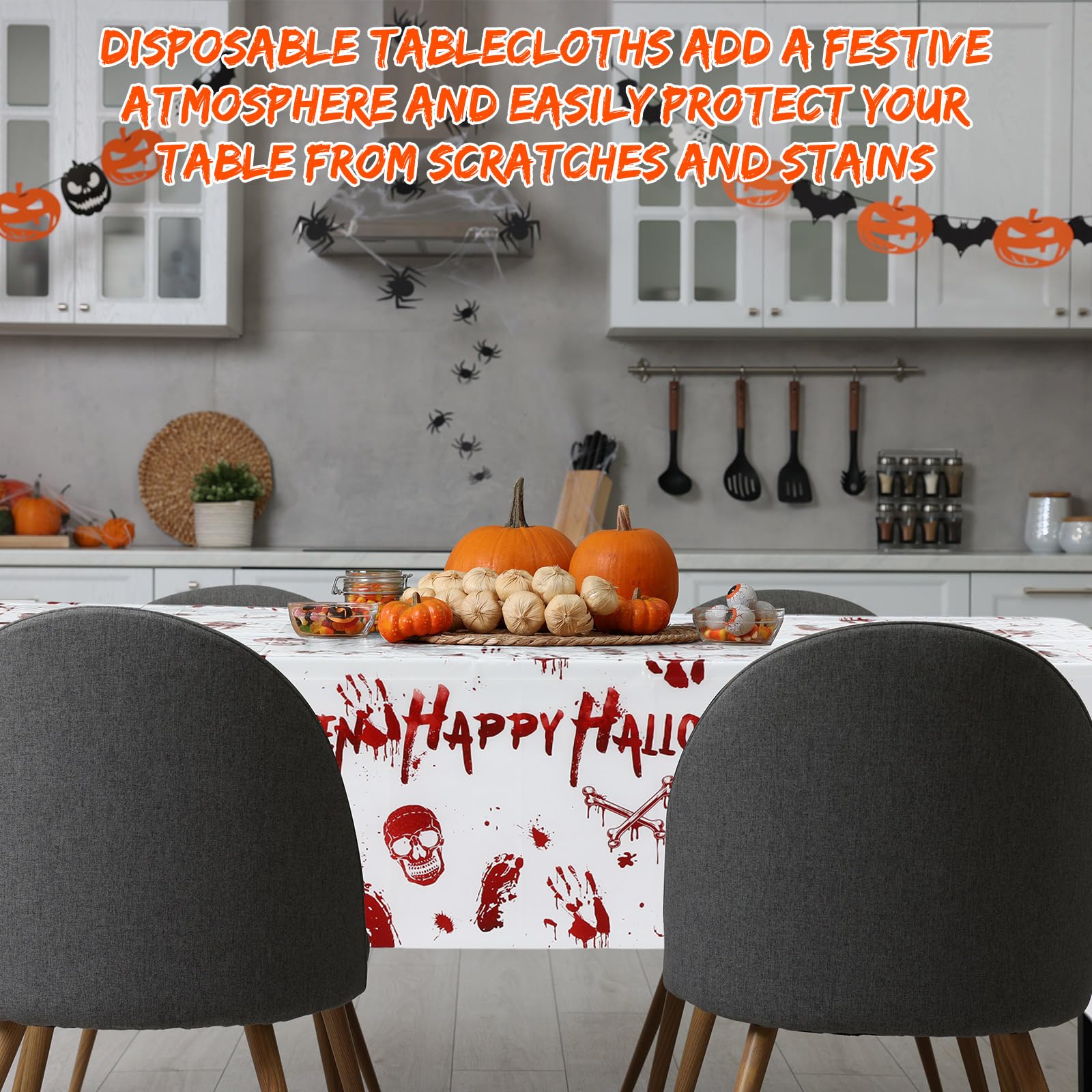 Shellwei 4 Pcs Plastic Tablecloth For Halloween Christmas Thanksgiving Day Tablecloth 54" x 108" Waterproof Table Cover Disposable Banquet Table Cloth for Indoor Outside Home Party (Halloween)