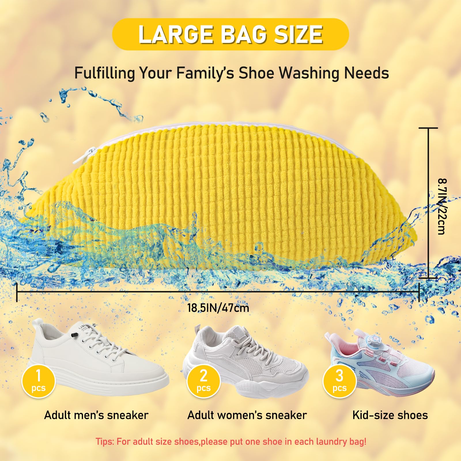 Ohcozzy Shoe Washing Machine Bag with Soft Polyester, Reusable Shoe Laundry Bag For Washer and Dryer, Deep Cleaning All Shoes - Ideal for Travel and Everyday Use(2 Pack, Yellow)