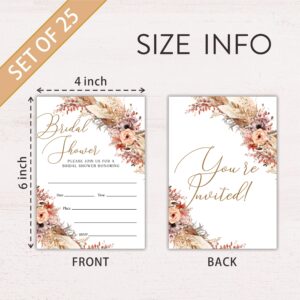 Hsupl Bridal Shower Invitation Card (4"x6") - Set Of 25 Wedding Invitations With Envelope - Floral Boho Watercolor Flowers Invites For Bridal Shower Party -Engagement Party Supplies - A03