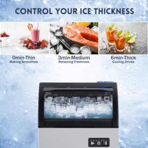 GarveeTech Upgraded Commercial Ice Maker Machine,100lbs/24H Stainless Steel Under Counter ice Machine w/ 33 lbs Basket,2-Way to Add Water,Stainless Steel Ice Machine for Undercounter or Freestanding