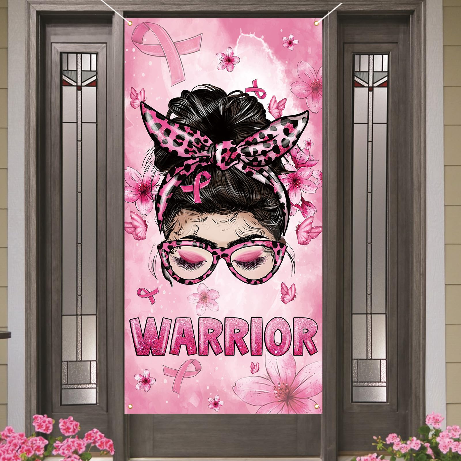 Breast Cancer Awareness Door Cover Breast Cancer Awareness Porch Sign Banner Pink Ribbon Breast Cancer Awareness Decorations and Supplies for Home