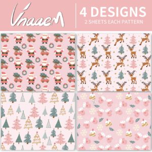 Vnaaem Pink Christmas Wrapping Paper for Boys Girls Kids - Cute Xmas Gift Wrap With Santa Christmas Tree Reindeer Design for Christmas Holiday Party Celebration - 20 X 28Inches Per Sheet(8 Pack)