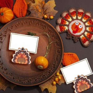 Tkifoda 18 Pcs Fall Turkey Place Card Holders with Card Harvest Thanksgiving Place Cards Mini Turkey Name Card Photo Picture Stand Holder for Fall Thanksgiving Table Decorations Wedding