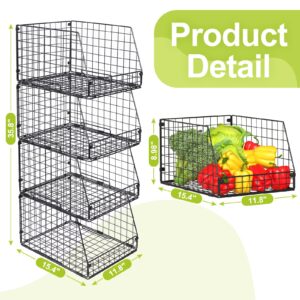 Jakyitvi 4 Pack XXL Stackable Wire Storage Basket, Extra Large Capacity Pantry Organizer and Storage, Muti-Purpose for Fruit Vegetable Basket & Toy Storage Organizer & Snack Organizer