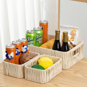 Storage Baskets Wicker Baskets-Toilet Paper Storage Baskets-Multi-Purpose Storage Bins-Bathroom Wicker Storage Baskets, Toilet Tank Top Storage Baskets (Set of 3, White) 13 ¼"L x 9 ½"W x 4.5 ¾"H