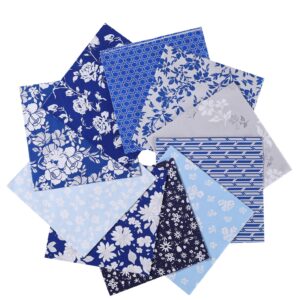 100% Cotton Quilting Fabric Bundle, 10Pcs Fat Quarters Fabric Bundles 50cm x 50cm, Pre-Shrunk, Medium Weight Plain Quilting Fabric Squares for Quilts, Sewing, Patchwork, DIY, Craft (Blue)