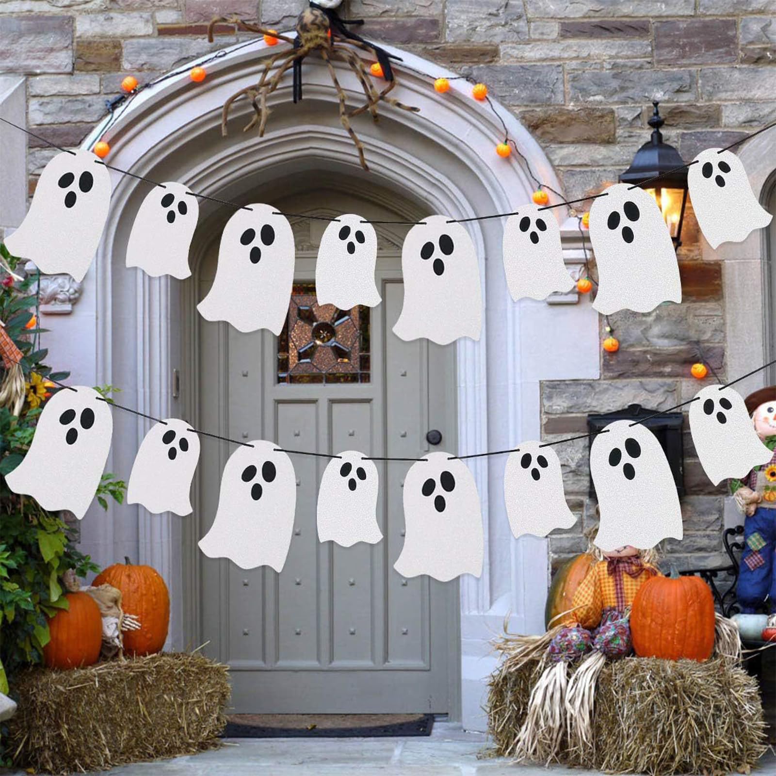 2 Pack Halloween Hanging Ghost Banner Halloween Garland Halloween Decorations Indoor Outdoor Halloween Decor Home