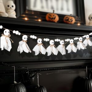 LFUTARI 9 FT Halloween Ghost Garland, Fabric Cute Ghosts Banner, Hanging Ghost Garland for Halloween Party Decor Wall Doorways Outdoor Decorations