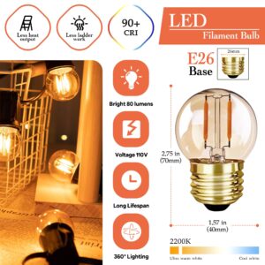 Grensk E26 Low Watt LED Light Bulbs 1W G40 Edison Small Light Bulbs Equivalent to 10Watt,Ultra Warm Light 2200K for Decorative Lighting or Commercial Lighting,Non-Dimmable,Amber Glass,110V,4pcs