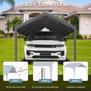 10x20 Carport Canopy Replacement Cover, 220g Heavy Duty Car Canopy Garage Tent Top Cover with Fabric Leg Pole Skirts and Ball Bungees Grey (Frame is not Included)