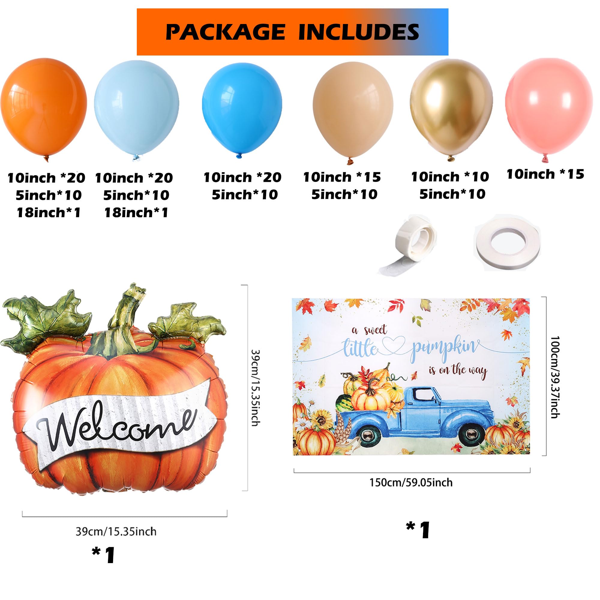 Little Pumpkin Baby Shower Decorations ,Boy Fall Pumpkin Balloon Garland Arch Kit with Dusty Blue Orange Blush Little Pumpkin is on the Way Backdrop for Thanksgiving Gender Reveal Birthday Decor