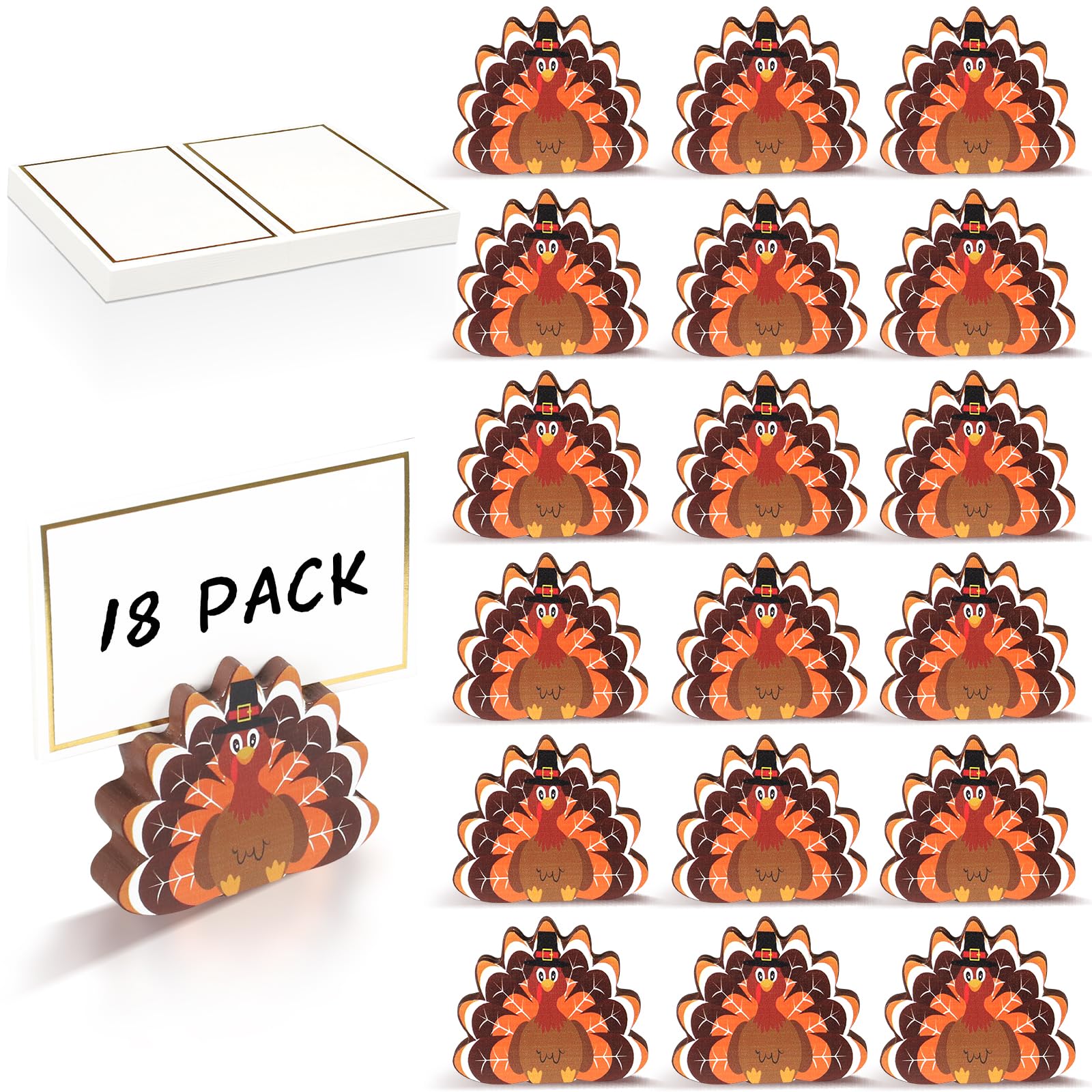 Tkifoda 18 Pcs Fall Turkey Place Card Holders with Card Harvest Thanksgiving Place Cards Mini Turkey Name Card Photo Picture Stand Holder for Fall Thanksgiving Table Decorations Wedding