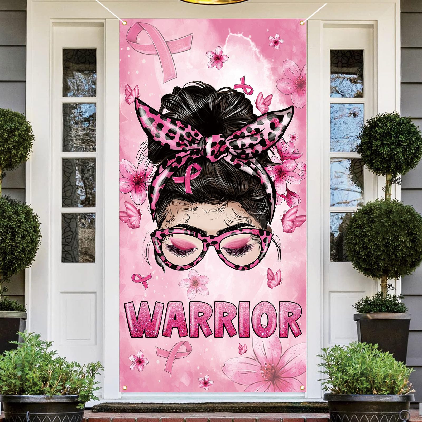 Breast Cancer Awareness Door Cover Breast Cancer Awareness Porch Sign Banner Pink Ribbon Breast Cancer Awareness Decorations and Supplies for Home