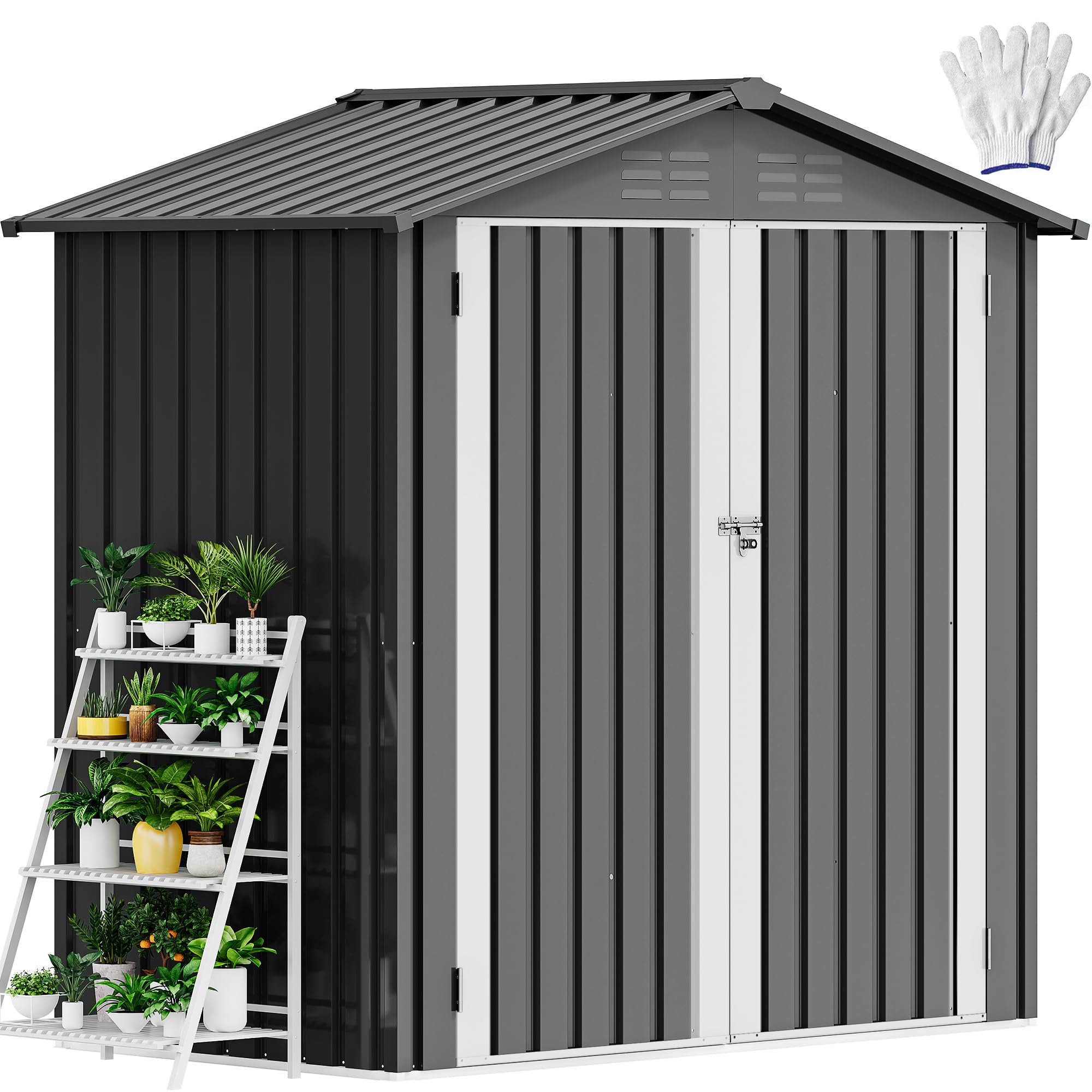 DWVO 5.6x3.2ft Metal Outdoor Storage Shed, Waterproof Tool Shed Heavy-Duty Storage Unit with Lockable Door and Vents, Ideal for Bicycles, Tools, Lawnmowers, Backyards, Patios, Lawns - Dark Gray