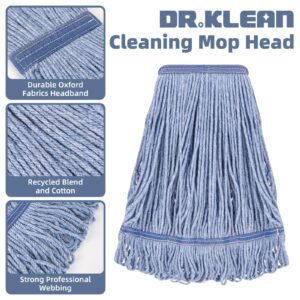 DRKLEAN 3 Pack Heavy Duty Commercial Mop Head Replacement, Wet Industrial Cotton Looped End String Cleaning Mop Head Refill,Highly Absorbent,Commercial Mop Head Replacement (Blue 3 Pack)