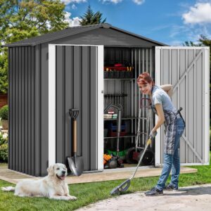 DWVO 5.6x3.2ft Metal Outdoor Storage Shed, Waterproof Tool Shed Heavy-Duty Storage Unit with Lockable Door and Vents, Ideal for Bicycles, Tools, Lawnmowers, Backyards, Patios, Lawns - Dark Gray