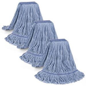 drklean 3 pack heavy duty commercial mop head replacement, wet industrial cotton looped end string cleaning mop head refill,highly absorbent,commercial mop head replacement (blue 3 pack)