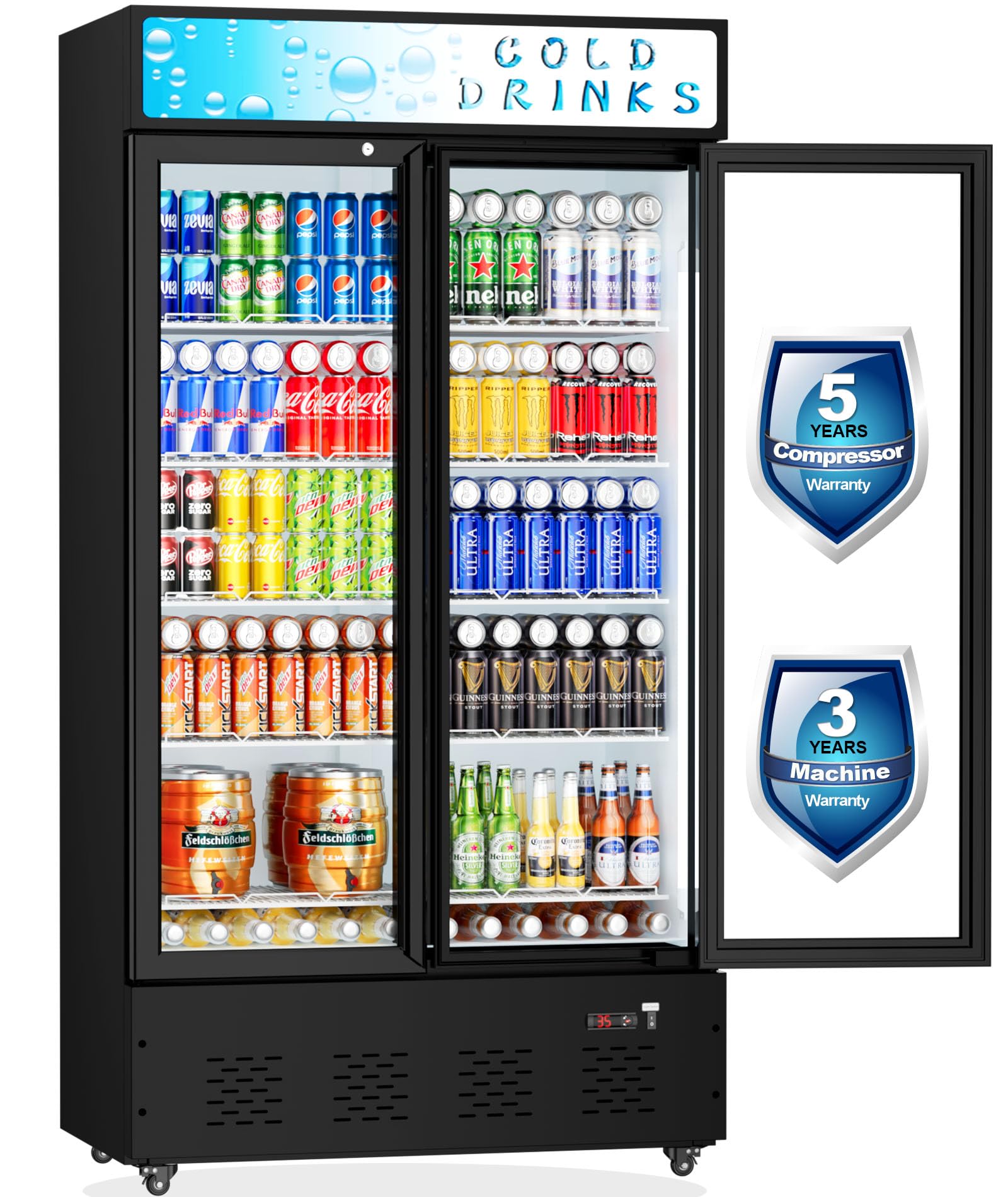 ECEVT 30 Cu.ft. Commercial Beverage Refrigerators Glass Door Refrigerator Upright Display Cooler with Soft LED Light and Adjustable Shelves for Restaurant Grocery Stores Home, Black