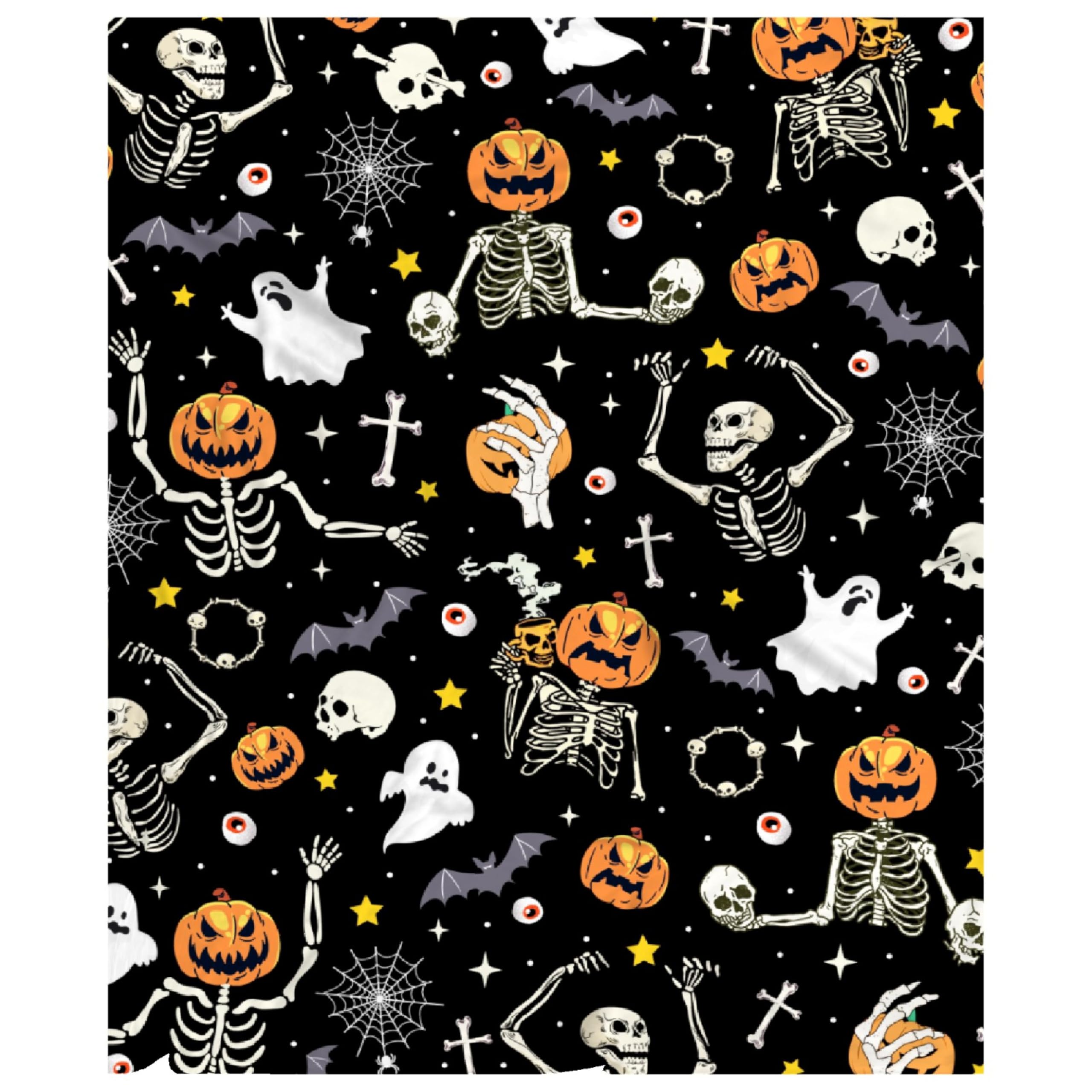 Skeleton Halloween Pumpkin Blanket Gifts for Kids Boys - Funny Skeleton Face Spooky Ghost Spider Webs Bats Halloween Birthday Party Favor Decorations - Super Cozy Flannel Sheet Sofa Decor - 40" X 30"